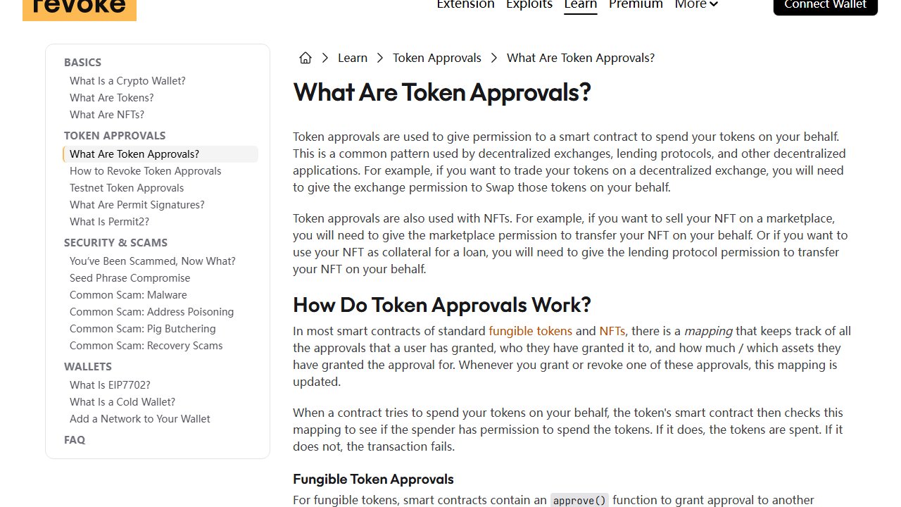 revoke.cash rəsmi səhifəsinin ekran görüntüsü: What Are Token Approvals? | Revoke.cash
